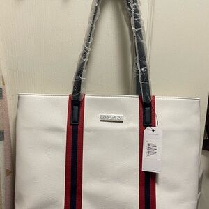 Nautica White Tote with Red and Navy Stripe Accents